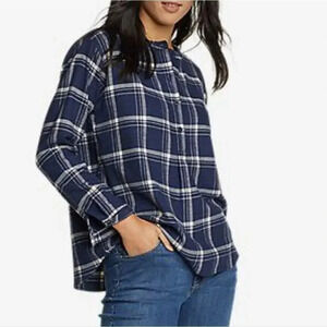 Eddie Bauer, New Blue Plaid Fremont Flannel Popover Cross Over Back Size Small
